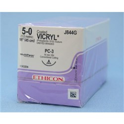 SUTURE Ethicon Vicryl 16mm 5/0 PC3 3/8 circle conv cut x 12