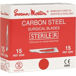 Swann Morton Scalpel Blade#15 0205SterileCarbonSteel Box/100