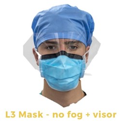 Anti-Fog Blue Mask Level 3 Tie Back with Visor Box 30