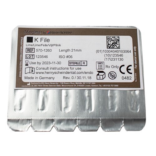 K File Sterile MAXIMA 21mm Size 25 Red Pk of 6