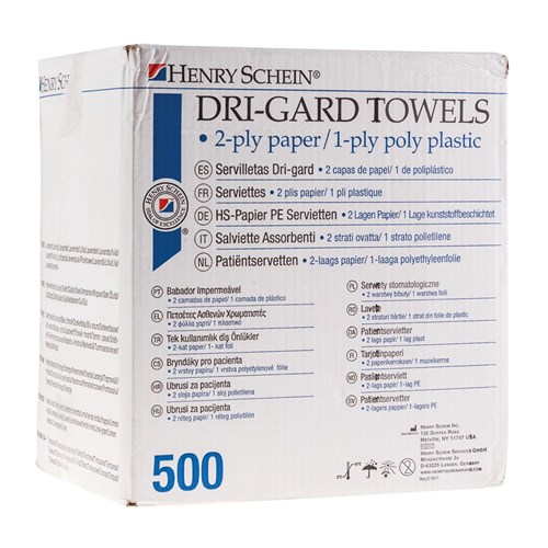 Henry Schein Dri-Gard Bib Blue 3Ply 13x19