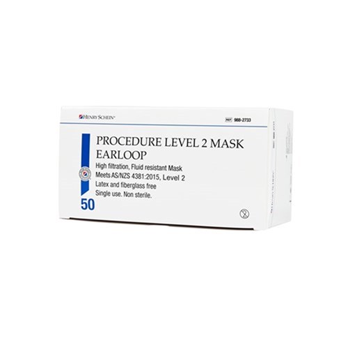 Henry Schein Level 2 Mask Earloop Blue Box 50