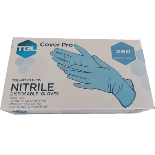 TGL Cover Pro Blue Nitrile Gloves Medium Box 250